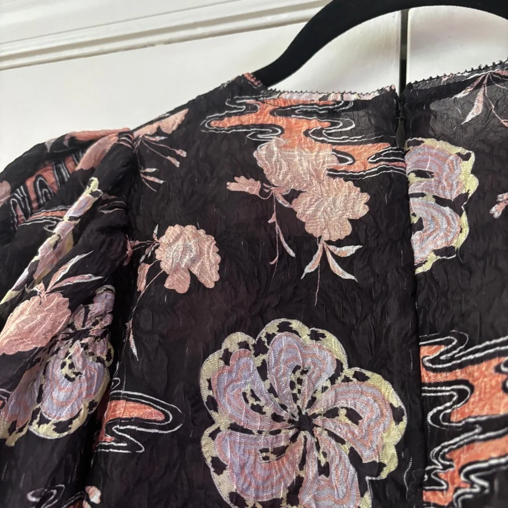 Ulla Johnson Eliza Blouse‎ Onyx Silk Blend Puff Sleeve Floral Top Size 4 Small